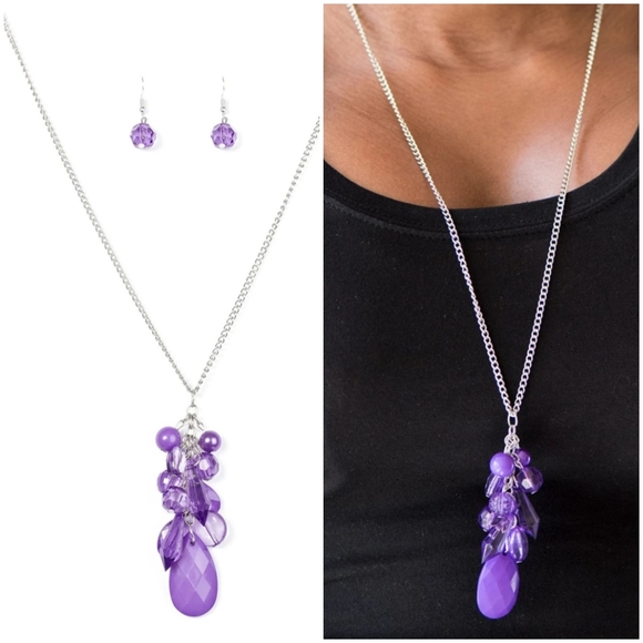 KEEPIN IT COLORFUL PURPLE NECKLACE/EARRING SET